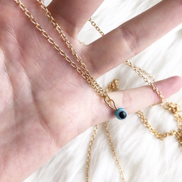 NEW Three later gold evil eye necklace curved bar - Picture 4 of 6